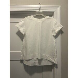 Eileen Fisher White Woven Organic Cotton Crew Neck High Low Top Minimalist XS